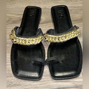 INC Black Sandals with Gold Chain Detail. Size 8.5 NEW